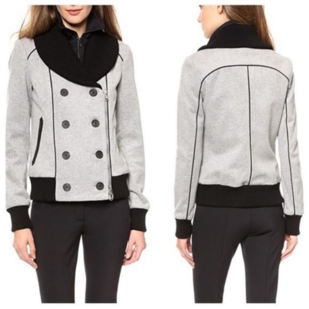 Veronica Beard coat felted wool cashmere bomber jacket gray black scuba Dickey